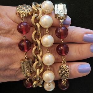 Gold, charms, pearls, jewels Carolee cuff bracelet.